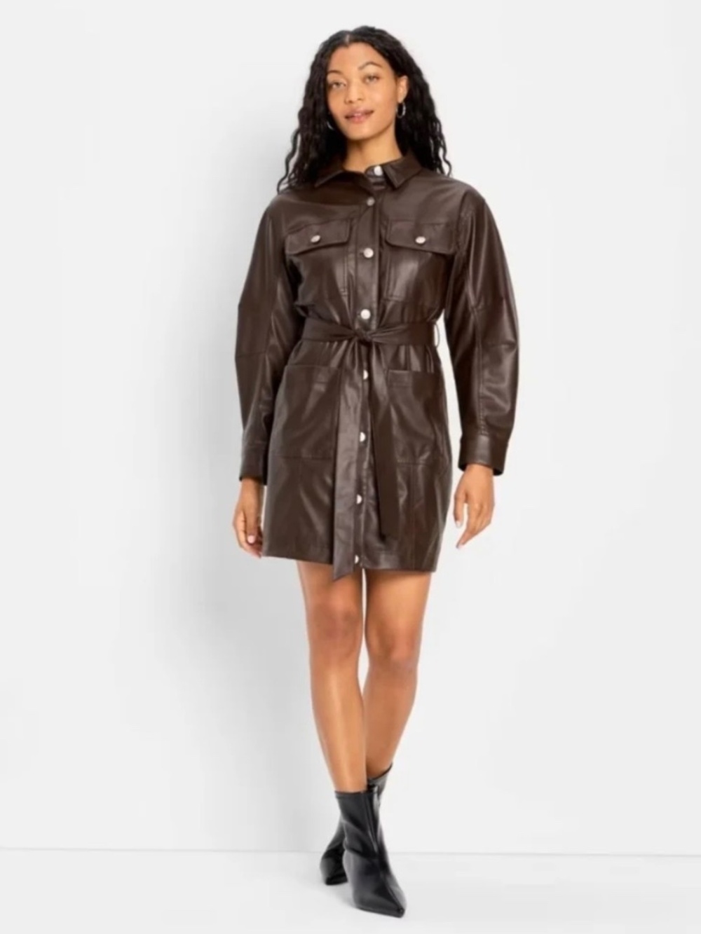 Future Collective Brown Faux Leather Coat Women XS